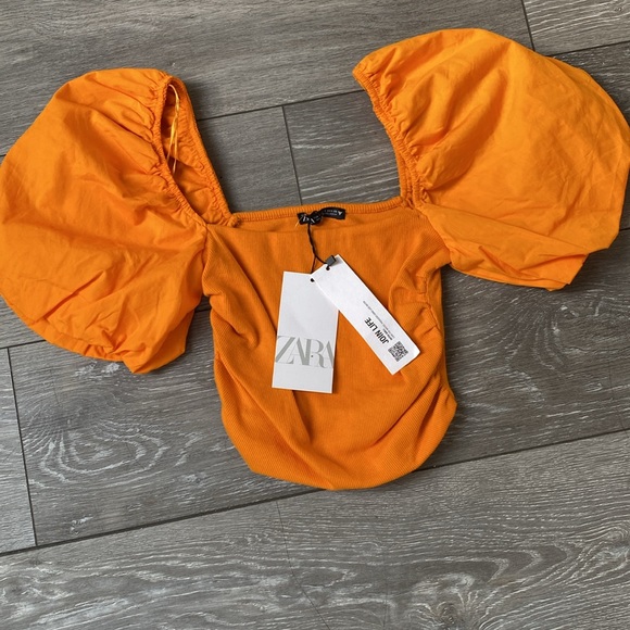 NEW ZARA PUFF SLEEVE RUCHED CROP TOP - Picture 3 of 4